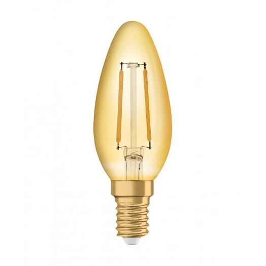 Лампа светодиодная филаментная LED 2,5Вт E14 2400К 220лм свеча 230V GOLD (замена 22Вт) B FIL  OSRAM Vintage 1906
