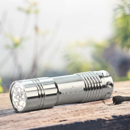 Фонарик карманный кемпинговый туристический детский ударопрочный, ремешок на руку, 9 LED TM9-BL Трофи