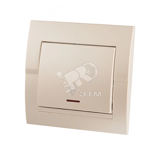 DERIY Выключатель проходной с подсветкой ПБТ жемчужно-белый металлик