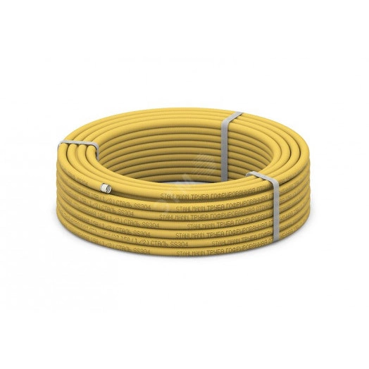 Труба гофр. из нерж.стали SS304 Stahlmann 15A, отожженная в оболочке желтая, 50м