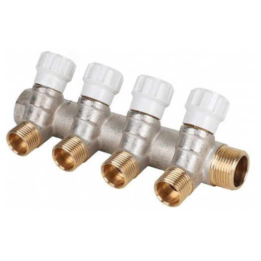 Коллектор 1' х 4 выхода 1/2' НР с вентилями