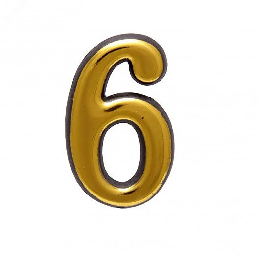 Цифра дверная на двусторонней клеевой основе, АЛЛЮР пластик 6 золото