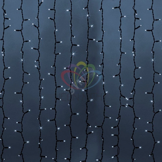 Гирлянда профессиональная Светодиодный Дождь 2х1.5м постоянное свечение темно-зеленый провод 220В белый