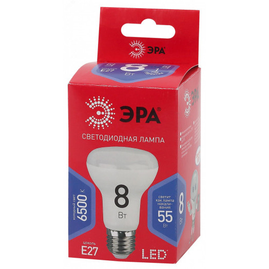 Лампа светодиодная LED R63-8W-865-E27 R  (диод, рефлектор, 8Вт, хол, E27) (10/100/1500) ЭРА
