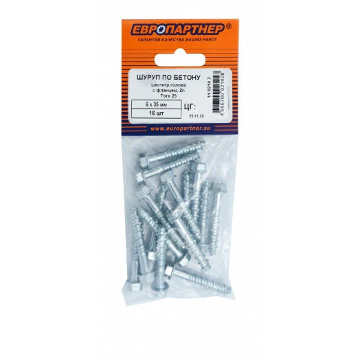 Шуруп по бетону HEX 6x35, TX25 оцинкованный (16 шт.)