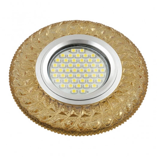 DLS-L144 GU5.3 GLASSY/GOLD Светильник декоративный встраиваемый, серия Luciole. Без лампы, цоколь GU5.3. Доп. светодиодная подсветка 3Вт. Стекло. Зеркальный/светло-желтый. ТМ Fametto
