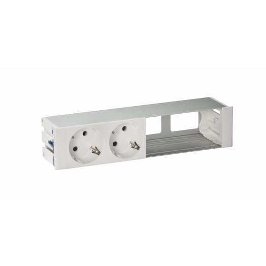 Врезной розеточный блок с крышкой,  ввод щетка, 2x2P+E, 2 пустых модуля, белый, Simon 400