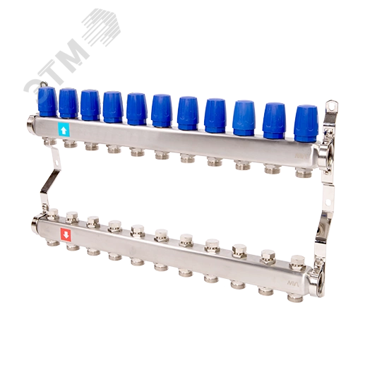 Коллекторная группа с ручными регулировочными клапанами 1' х 11 выходов 3/4' НР евроконус