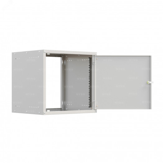 Шкаф настенный телекоммуникационный NTSS LIME 9U 550х450х500мм, 2 профиля 19, дверь сплошная металл, боковые стенки несъемные, разобранный, серый RAL 7035