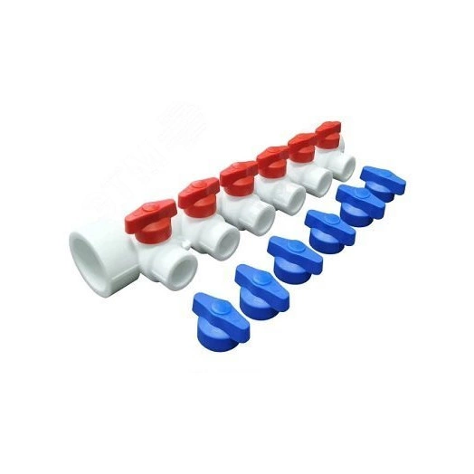 Коллектор PPR с отсечными кранами 40х20, 4 выхода универсальный,белый