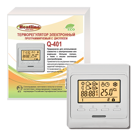Терморегулятор HEATLINE Q-401  электронный, с ж/к дисплеем, программируемый