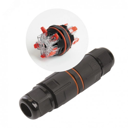 Соединитель-коннектор 5-контактный с СМК221 пружинным контактом водонепроницаемый черный Stekker