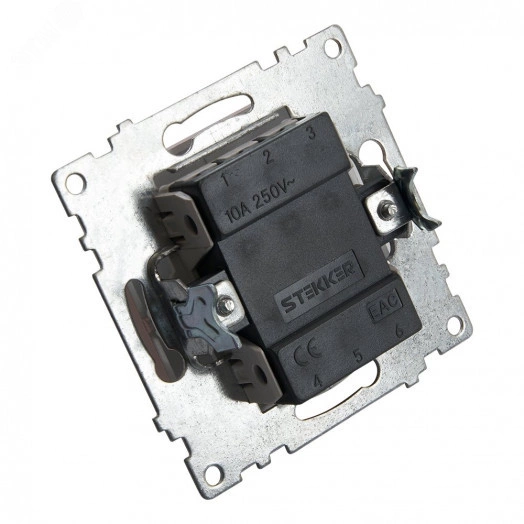 Выключатель 2-клавишный (механизм) 250В, 10А, серия Катрин, шампань Stekker