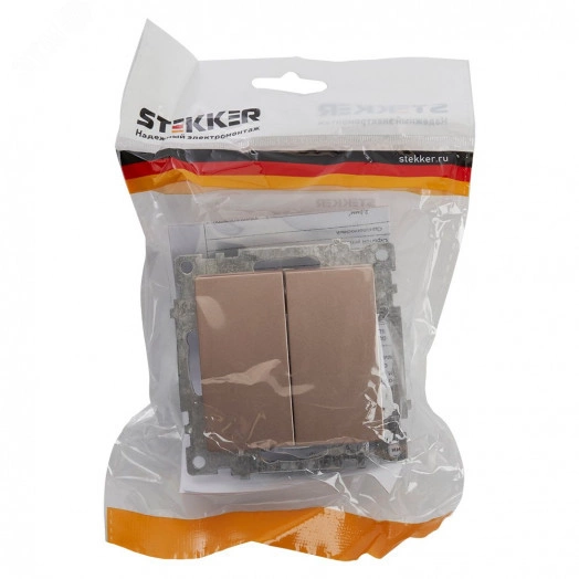 Выключатель 2-клавишный (механизм) 250В, 10А, серия Катрин, шампань Stekker