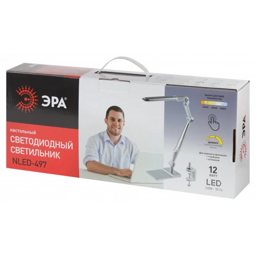 Светильник настольный светодиодный NLED-497-12W-S на струбцине и с основанием серебро ЭРА