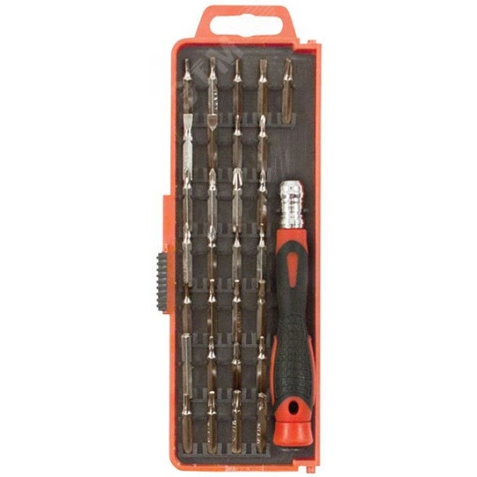 Отвертка с битами для точных работ, 30 CrV бит, в пластиковом боксе