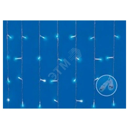 Занавес светодиодный с эффектом мерцания 3х2м Соединяемый 240 светодиодов Белый и синий свет Провод прозрачный ULD-C3020-240/TTK BLUE-WHITE IP44