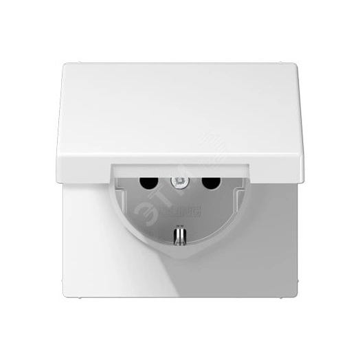 Штепсельная розетка SCHUKO одинарная, с заземлением, с откидной крышкой, 16A, 250В  (механизм + накладка, без рамки). Серия LS990  Материал- дуропласт  Цвет- белый