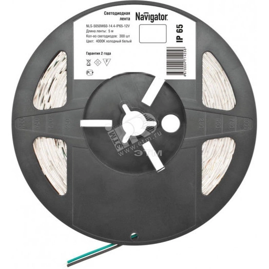 Лента светодиодная LEDх60/м 5м 14.4w/m 12в теплый белый