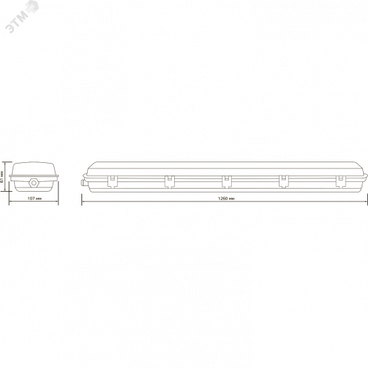 Светильник влагозащитный ДСП СПП-Т8-G13 1276х107х61 мм IP65 для светодиодных LED ламп 2х1200 мм с отражателем INDUSTRY Gauss