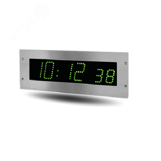 Часы цифровые STYLE II 7S OP (часы/минуты/сек), высота цифр 7 см, сек 5 см, в стальном корпусе для чистых помещений, зеленый цвет, AFNOR, установка в стену заподлицо, 220 В