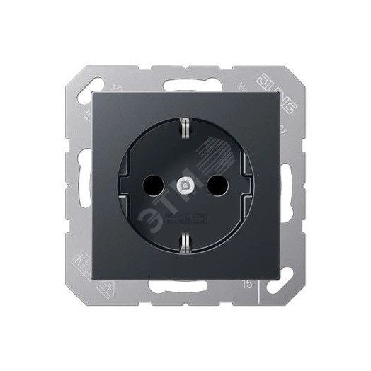 Штепсельная розетка SCHUKO одинарная, с заземлением, с шторками, 16A, 250В  (механизм + накладка, без рамки). Серия A500  Материал- термопласт  Цвет- матовый антрацит