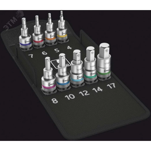 Набор головок торцевых 60 мм со вставкой под внутренний шестигранник 8740 C HF 1 Hex-Plus Zyklop с фиксацией крепежа DR 1/2 9 предметов