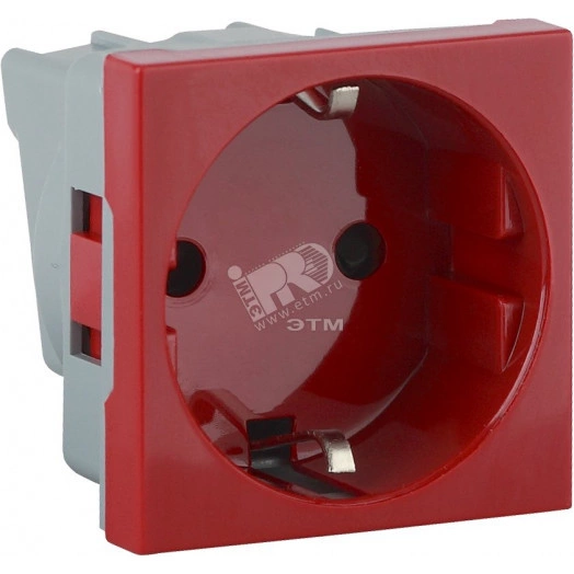 Розетка модульная с заземлением и шторками 45х45мм красная
