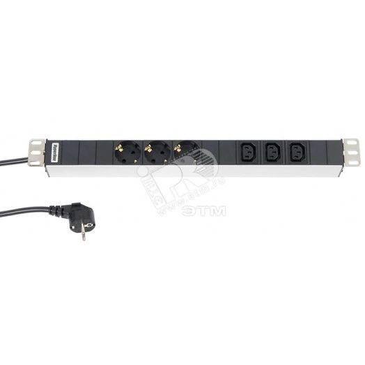 Блок розеток для 19 шкафов горизонтальный 3 розетки + 3 * IEC320 C13 16 A шнур 2.5м