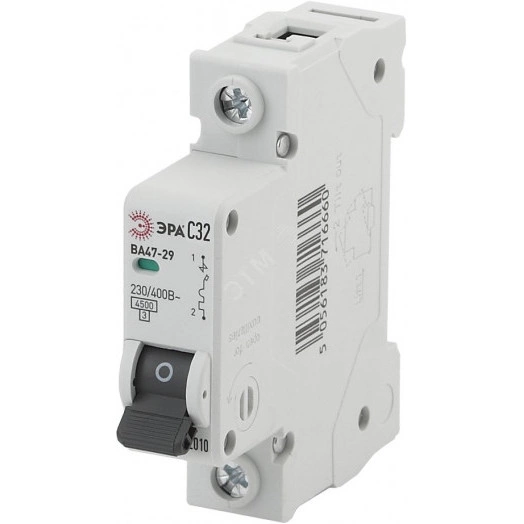 ЭРА Автоматический выключатель NO-902-105 ВА47-29 1P 32А кривая C (12/180/3780)