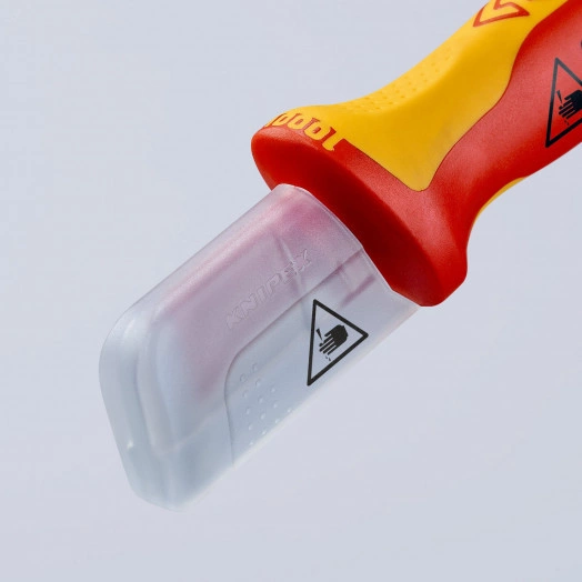 Нож для удаления изоляции VDE 1000V с пяткой нержавеющая хирургическая сталь L-180 мм диэлектрический 2-компонентная рукоятка блистер KN-9855SB