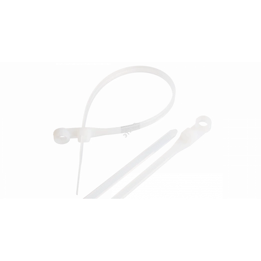 Стяжка нейлоновая неоткрывающаяся, 380х7,5мм, с проушиной 6,2мм, белая, 100шт
