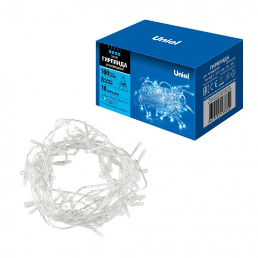 Гирлянда светодиодная 10м 100 светодиодов Синий свет Провод прозрачный ULD-S1000-100/DTA BLUE IP20