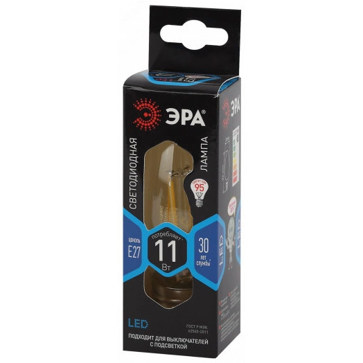 Лампа светодиодная F-LED B35-11w-840-E27  (филамент, свеча, 11Вт, нейтр, E27) (10/100/5000) ЭРА