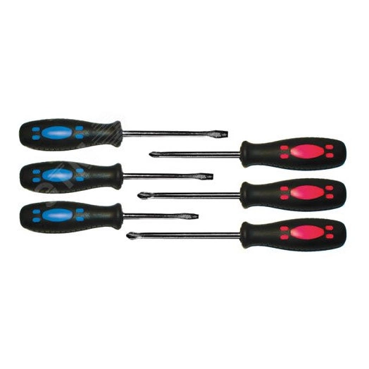 Отвертки ''Стандарт'', CrV сталь, магнитный наконечник, двухцветная прорезиненная ручка, набор 6 шт