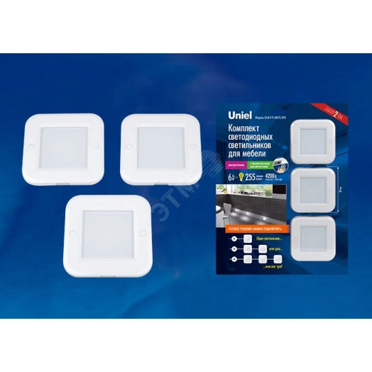 ULM-F41-6W/4200K/DIM SENSOR IP20 WHITE Светильник светодиодный накладной, ультратонкий с бесконтактным выключателем, диммер. Квадратный. 85х85х6,5мм. 255Lm. Белый. ТМ Uniel