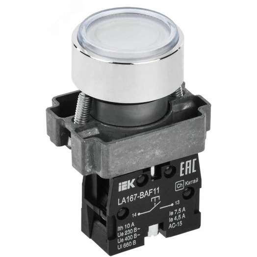 Кнопка LA167-BAF11 d=22мм 1з белая IEK
