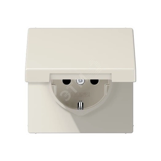 Штепсельная розетка SCHUKO одинарная, с заземлением, с откидной крышкой, 16A, 250В  (механизм + накладка, без рамки). Серия LS990  Материал- дуропласт  Цвет- слоновая кость