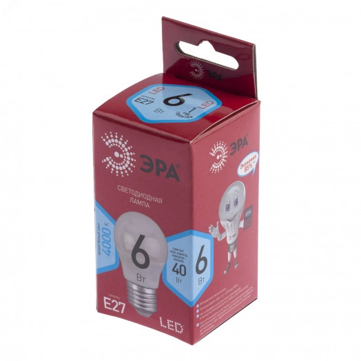 Лампа светодиодная LED P45-6W-840-E27 R (диод  шар  6Вт  нейтр  E27) (10/100/4000) ЭРА
