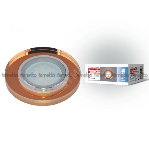 DLS-P106 GU5.3 CHROME/BRONZE Светильник декоративный встраиваемый ТМ ''Fametto'', серия ''Peonia''. Без лампы, цоколь GU5.3. Основание металл, цвет хром. Отделка стекло, цвет бронза
