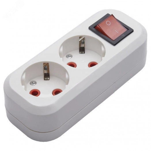 Розетка переносная разборная 2-местная с/з с выключателем, белый, Stekker
