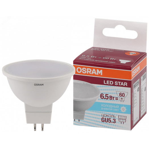 Лампа светодиодная LED 6,5Вт GU5.3 6500К 500лм 230V FR MR16 (замена 60Вт) OSRAM LS