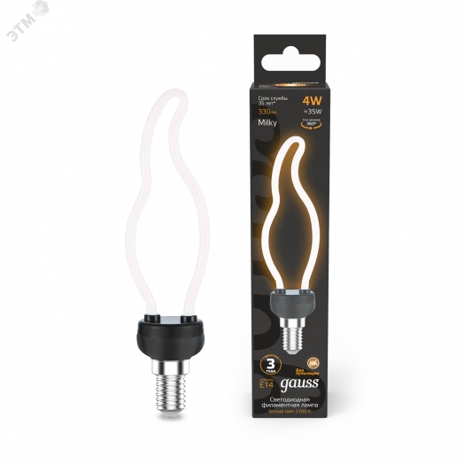Лампа светодиодная LED 4 Вт 330 Лм 2700К теплая Е14 CT35 milky Filament Artline Gauss