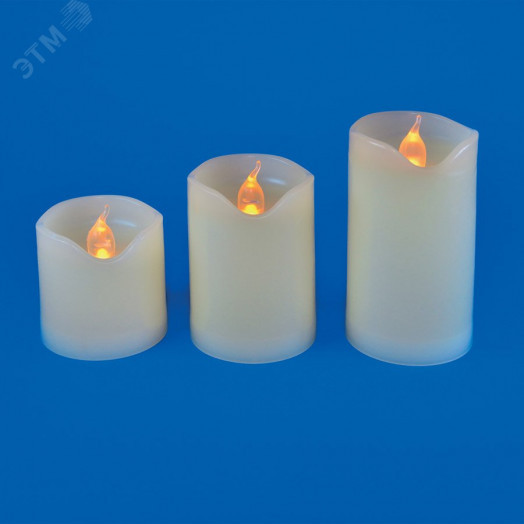 Фигура светодиодная «Свеча» на батарейках CR2032 (в/к) ULD-F060 WARM WHITE CANDLE SET3 в составе набора из 3 штук 1 светодиод Теплый белый свет