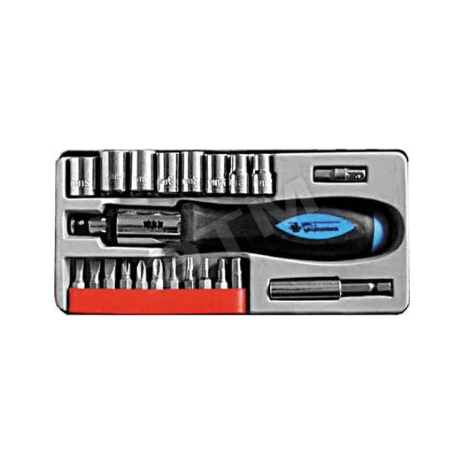 Отвертка реверсивная, 22 CrV бит и головок, прорезиненная ручка, в чемоданчике