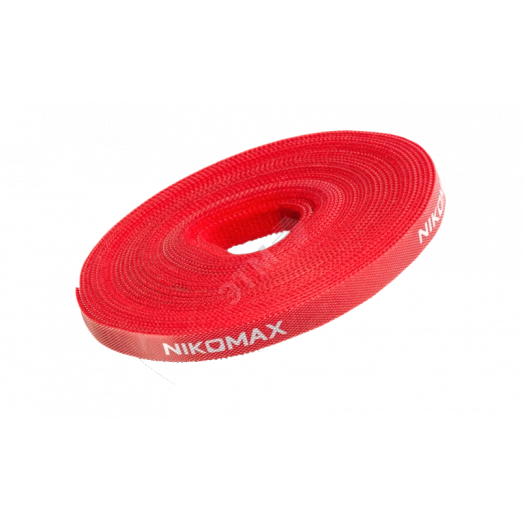 Стяжка-липучка нарезаемая, в рулоне 5м, ширина 15мм, красная