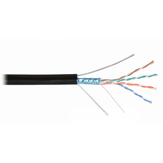 Кабель F/UTP 4 пары, Кат.5e, одножильный, медный, 0,50мм, внешний, PE до -60С, с тросом, черный, 500