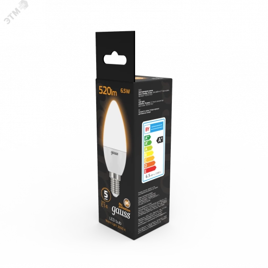 Лампа светодиодная LED 6.5 Вт 520 Лм 3000К теплая Е14 Свеча Black Gauss