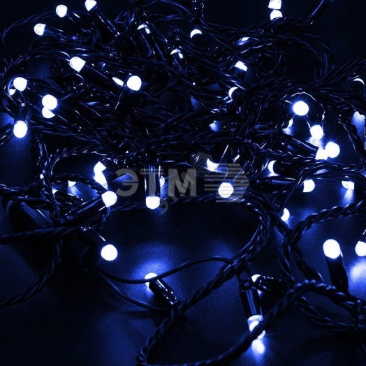 Гирлянда профессиональная Нить 10м, постоянное свечение, черный ПВХ, 230В, цвет: Синий