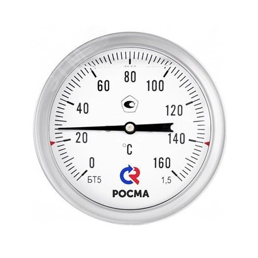 Термометр биметаллический коррозионностойкий осевой БТ-51.220 -30-50С  1/2' 100.кл.1,5, готовый к гидрозаполнению
